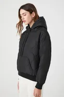 Women's Quilted Nylon Hoodie in Black Small