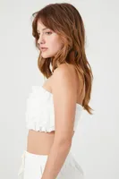 Women's Ruffle Cropped Tube Top in White Large