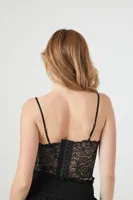 Women's Sheer Lace Longline Bralette in Black, XL