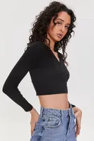 Women's Ribbed Surplice Crop Top in Black Small