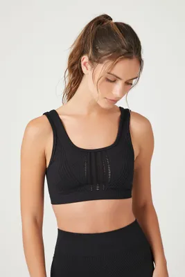 Women's Seamless Perforated Sports Bra in Black Small