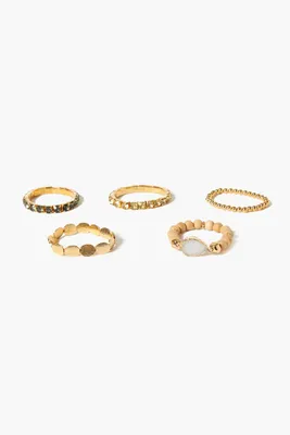 Women's Faux Stone Stretch Bracelet Set in Gold