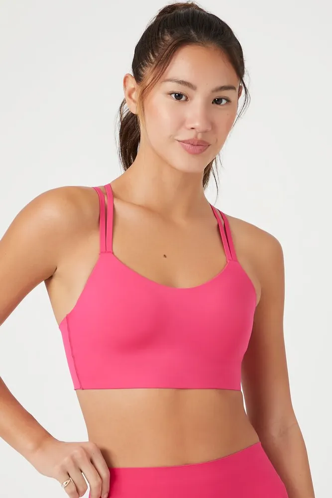 Forever 21 Women's Strappy Crisscross Sports Bra in Hibiscus Small