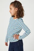 Girls Striped Long-Sleeve Top (Kids) in Blue, 13/14