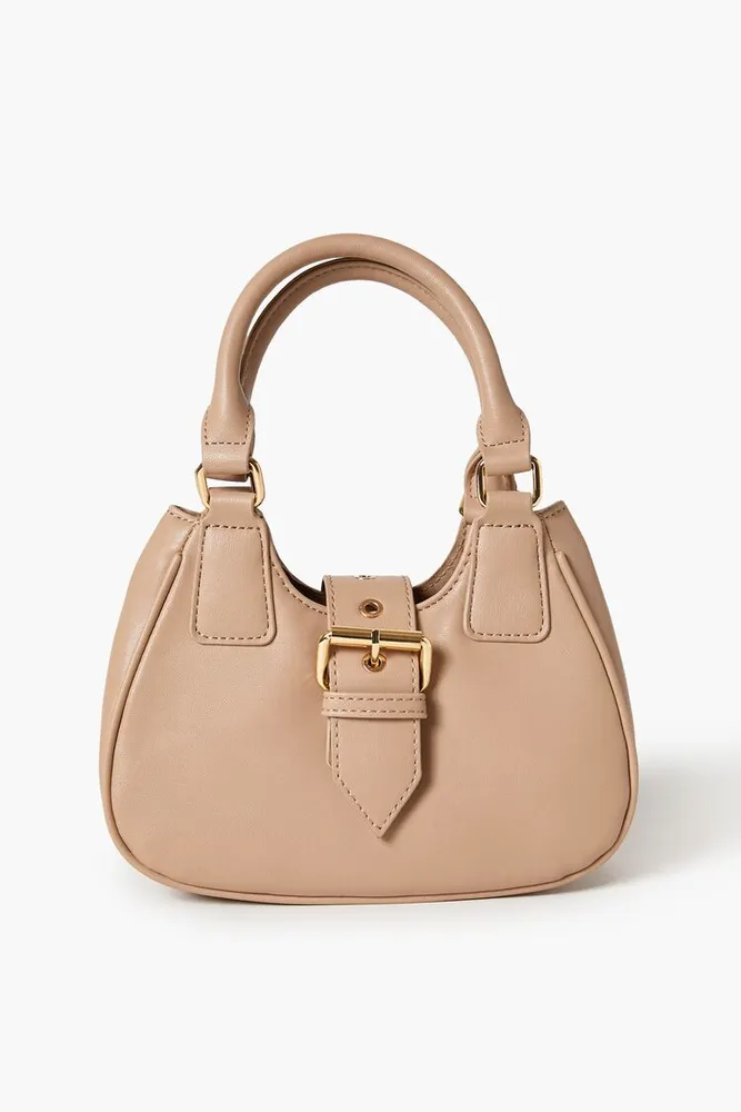 Women's Faux Leather Crescent Crossbody Bag in Taupe