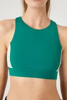 Women's Colorblock Cutout Racerback Sports Bra in Dynasty Green/Beige, XL