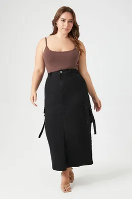 Women's Twill Maxi Cargo Skirt in Black, 3X