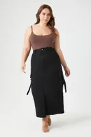 Women's Twill Maxi Cargo Skirt in Black, 3X