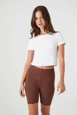 Women's Ribbed Knit Biker Shorts in Chocolate, XL