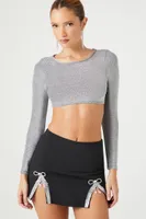 Women's Fitted Metallic Crop Top in Silver Medium