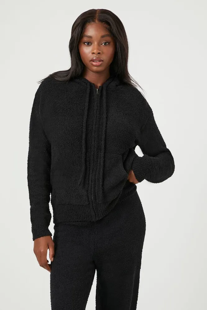 Women's Hooded Zip-Up Sweater in Black Medium