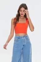 Women's Lace-Back Crop Top in Orange Large