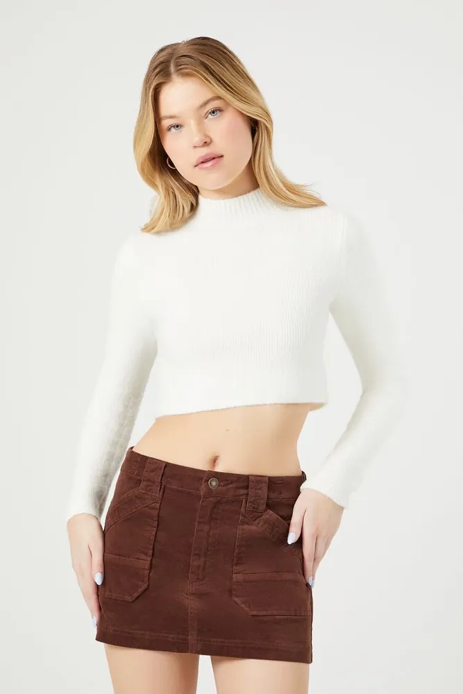 Women's Corduroy A-Line Mini Skirt in Chocolate Large