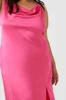 Women's Satin Cowl Slip Dress in Pink, 2X