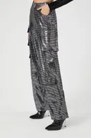 Women's Metallic Wide-Leg Cargo Pants in Black Small