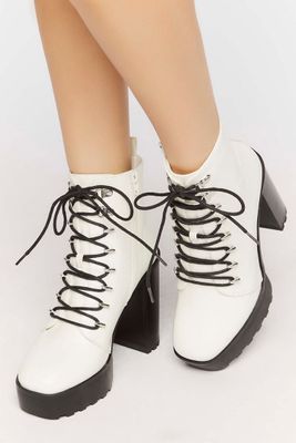 Women's Faux Leather Lace-Up Booties in White, 7