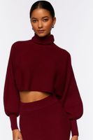 Women's Ribbed Sweater & Mini Skirt Set in Merlot Large