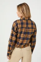 Women's Plaid Flannel Cropped Shirt in Yellow Large