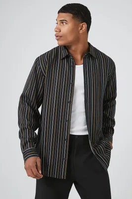 Men Striped Lyocell Shirt in Black, XL