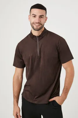 Men Faux Suede Mock Neck Top in Cocoa Medium