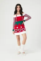 Women's Candy Cane Heart Elf Mini Dress in Red Small