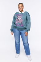 Women's Teddy Bear Graphic Combo Pullover in Blue, 1X