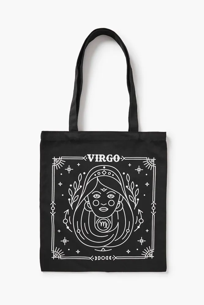 Zodiac Sign Graphic Tote Bag in Virgo/Black