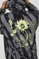 Men Tie-Dye Cacti Graphic Hoodie in Black, XXL