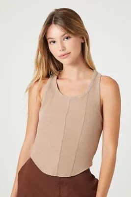 Women's Ribbed Knit Racerback Tank Top in Ash Brown, XS