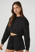 Women's Cropped Drop-Sleeve Pullover in Black Large