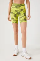 Women's Active Camo Print Biker Shorts in Acid Green/Green, XS