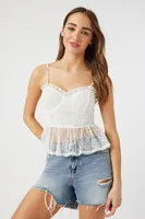 Women's Lace Ruffled Flounce Cami in Cream Small