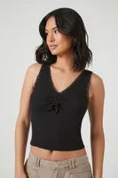 Women's Pointelle Knit Cropped Tank Top in Black Large