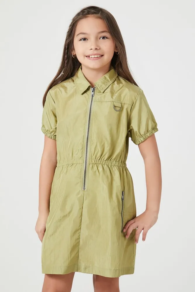 Girls Zip-Up Nylon Dress (Kids) in Turtle Green, 9/10