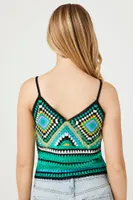 Women's Geo Sweater-Knit Cropped Cami in Green Medium