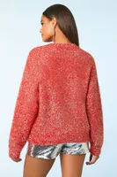 Women's Metallic Knit Sweater in Fiery Red Large