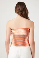 Women's Sweater-Knit Striped Tube Top in Orange/White Medium