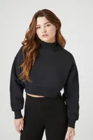 Women's Fleece Turtleneck Cropped Pullover in Black Large