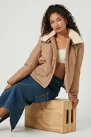 Women's Faux Fur-Trim Jacket in Khaki/Tan Large