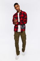 Men Buffalo Plaid Frayed Patch Shirt Red