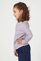 Girls Striped Long-Sleeve Top (Kids) in Purple, 5/6