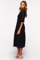 Women's Smocked Chiffon Peasant-Sleeve Dress in Black Medium