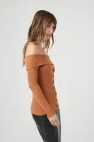 Women's Off-the-Shoulder Foldover Sweater in Brown Medium