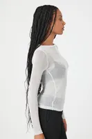 Women's Sheer Long-Sleeve Top in Silver Medium