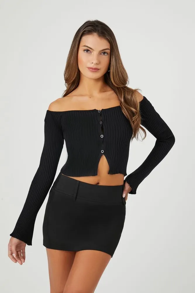 Women's Off-the-Shoulder Cardigan Sweater in Black Small