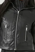 Women's Quilted Faux Leather Moto Jacket