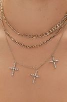 Women's Faux Gem Cross Chain Necklace Set in Gold