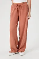 Women's High-Rise Drawstring Wide-Leg Pants in Brick, XS