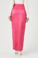 Women's Satin Cargo Maxi Skirt in Pink, XS