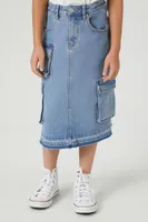 Girls Denim Cargo Skirt (Kids) Medium Denim,